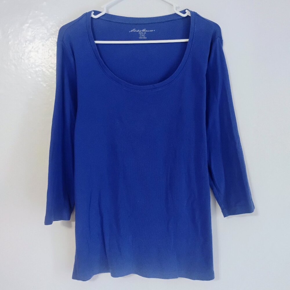 Eddie Bauer Blue Scoop Neck 3/4 Sleeve Top Tall XL
